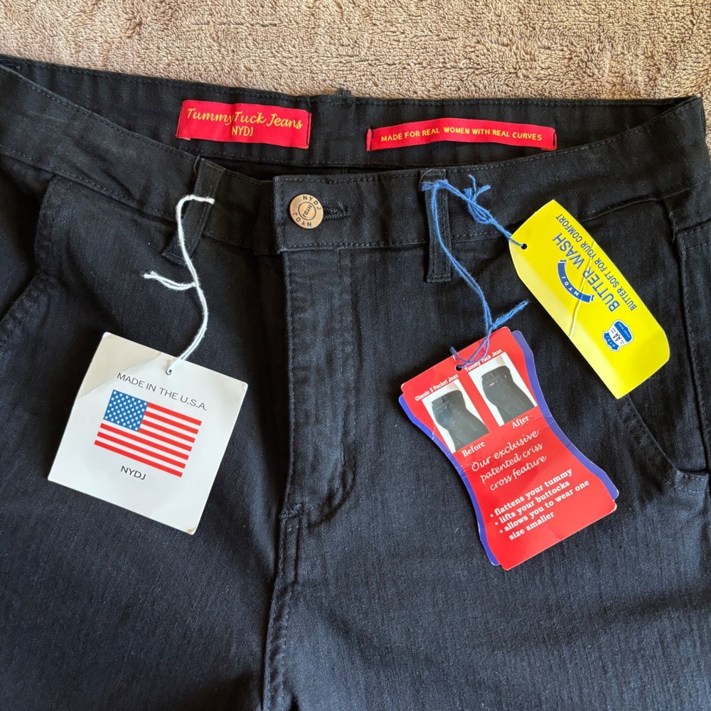 NYDJ Tummy Tuck Jeans Black Wide Leg Pants Butter Wash Made in USA 427B Size 8 - Picture 4 of 9